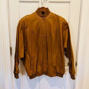 Vintage 80s 90s ETIENNE AIGNER Womens L Leather Bomber Jacket Cognac Brown 12